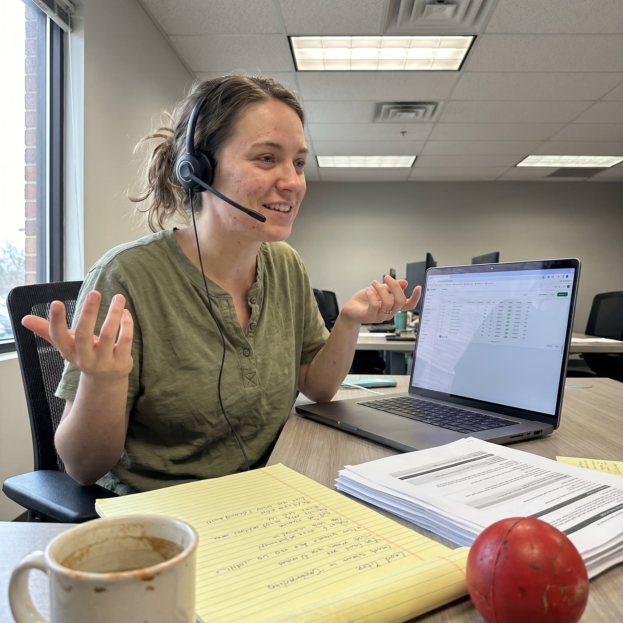 Illustrative scene of a call operator at a laptop