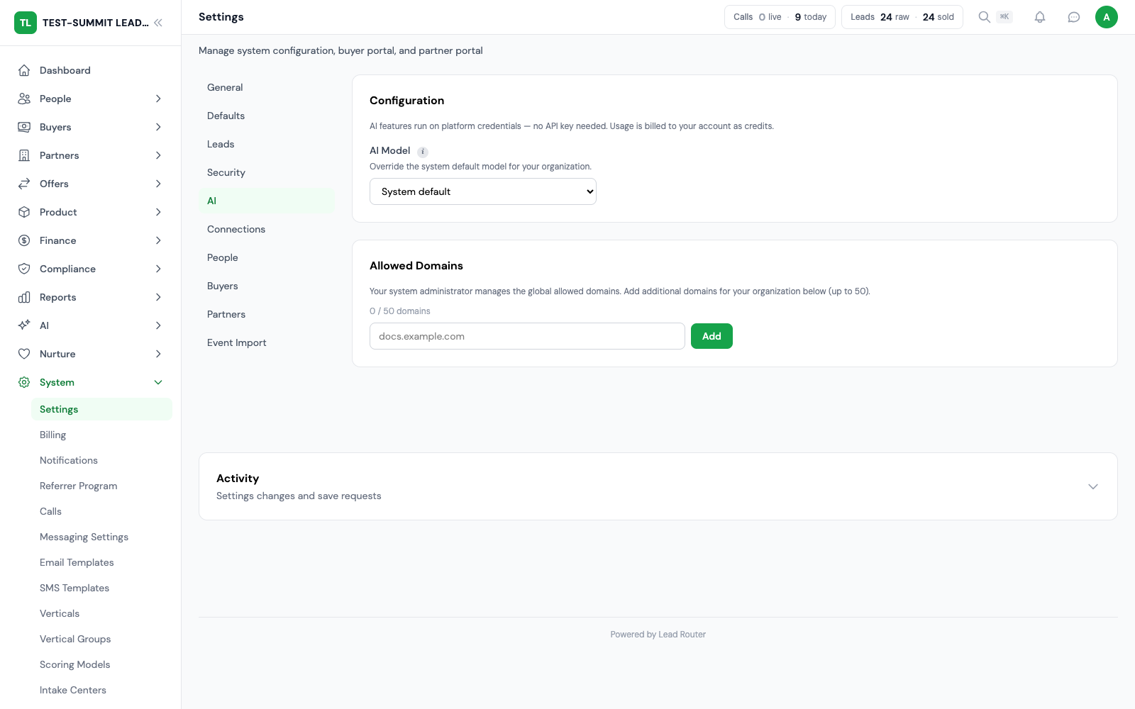 AI workspace with sample data